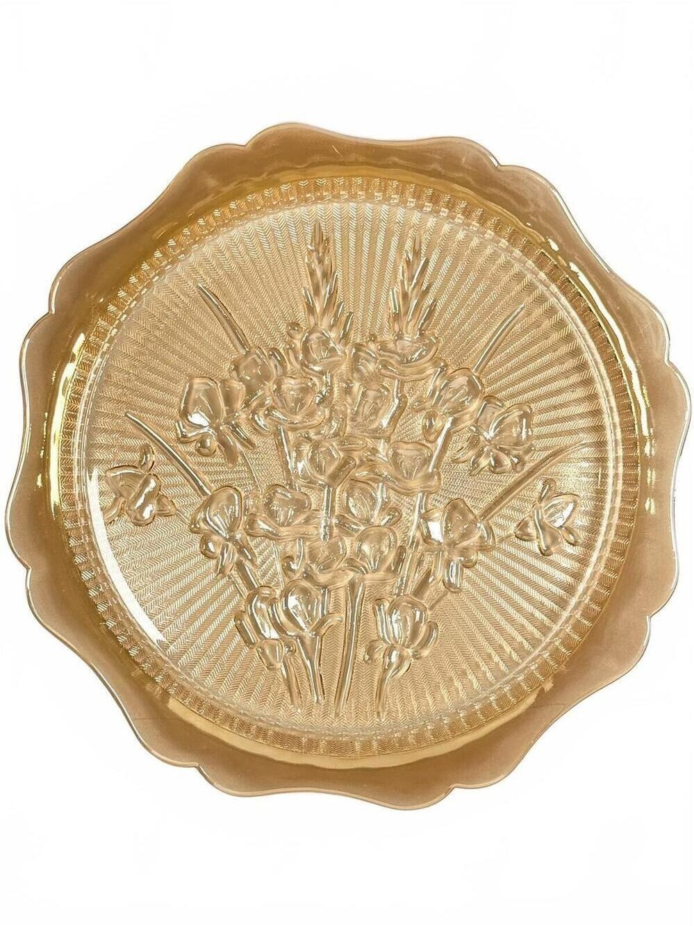 Vintage Jeannette Glass Iris Herringbone Marigold Carnival Glass Plate 12 in